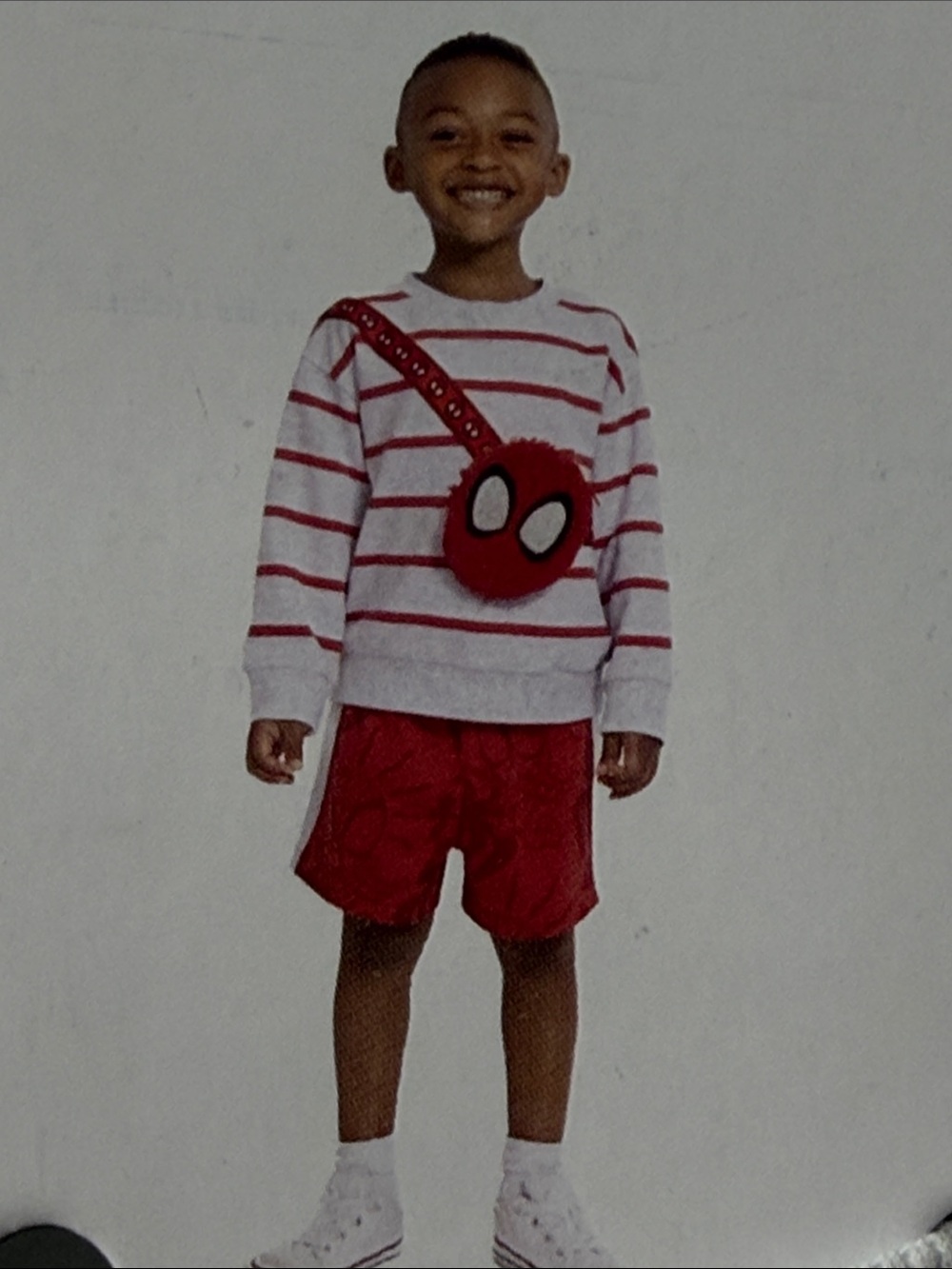 Spiderman Red & White Striped Kids Sweater with Spider Purse